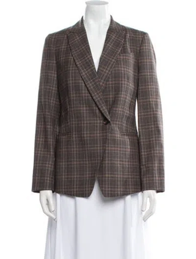 Pre-owned Brunello Cucinelli Virgin Wool Plaid Print Blazer In Brown