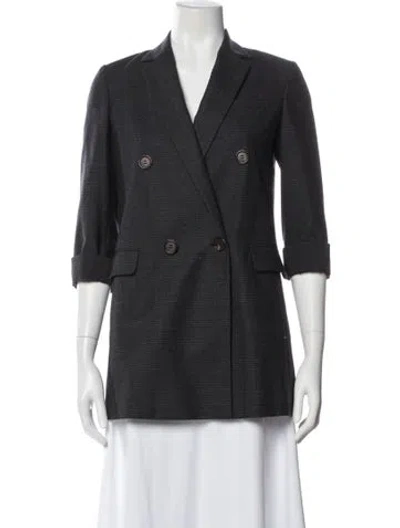 Pre-owned Brunello Cucinelli Virgin Wool Plaid Print Blazer In Gray