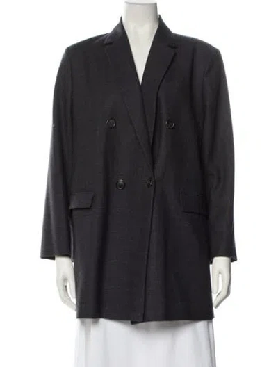 Pre-owned Brunello Cucinelli Virgin Wool Plaid Print Coat In Gray