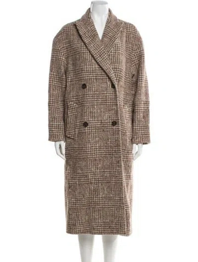 Pre-owned Brunello Cucinelli Virgin Wool Plaid Print Faux Fur Coat W/ Tags In Neutral
