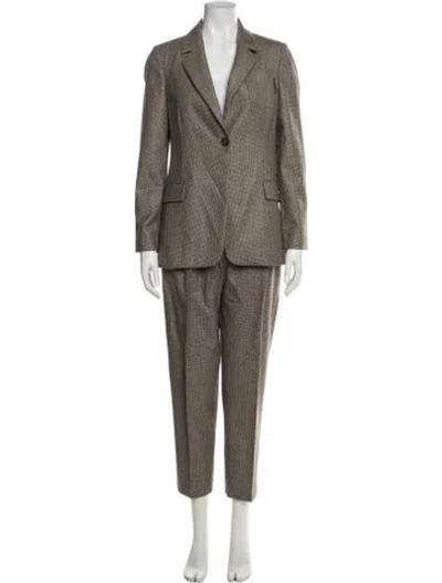 Pre-owned Brunello Cucinelli Virgin Wool Plaid Print Pantsuit In Neutral