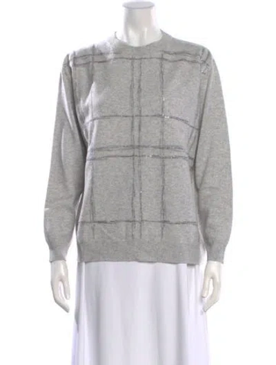 Pre-owned Brunello Cucinelli Virgin Wool Plaid Print Sweater In Gray