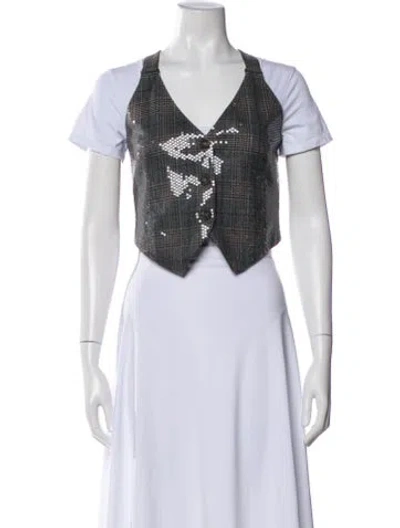 Pre-owned Brunello Cucinelli Virgin Wool Plaid Print Vest W/ Tags In Gray