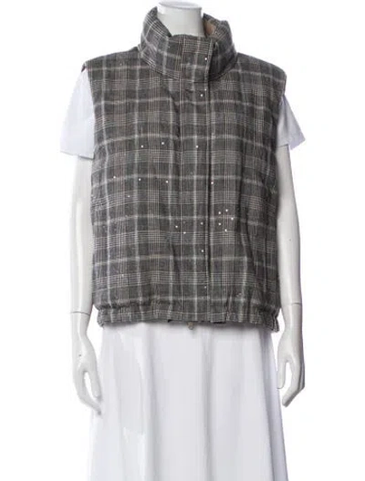 Pre-owned Brunello Cucinelli Virgin Wool Plaid Print Vest W/ Tags In Grey