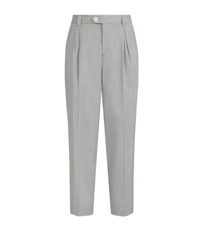 Brunello Cucinelli Virgin Wool Pleated Trousers In Gray