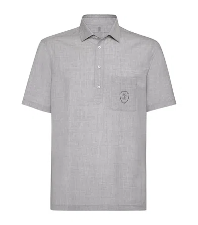 Brunello Cucinelli Virgin Wool Poplin Polo Shirt In Gray