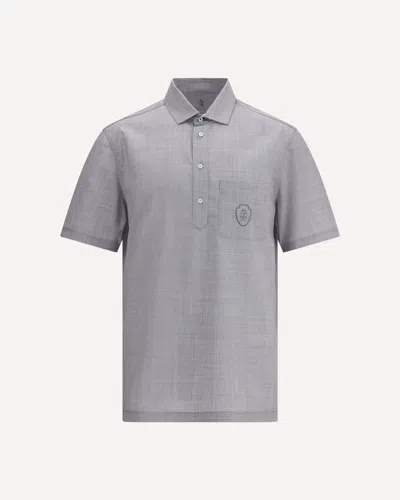 Brunello Cucinelli Virgin Wool Poplin Polo Shirt In Gray