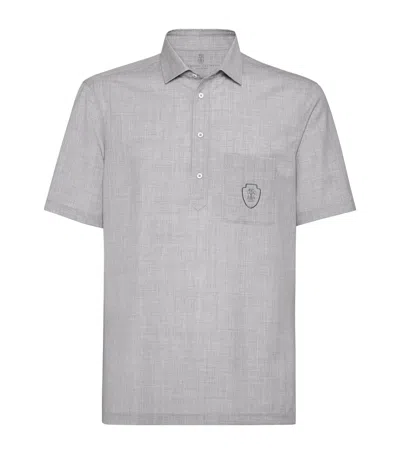 Brunello Cucinelli Virgin Wool Poplin Polo Shirt In White
