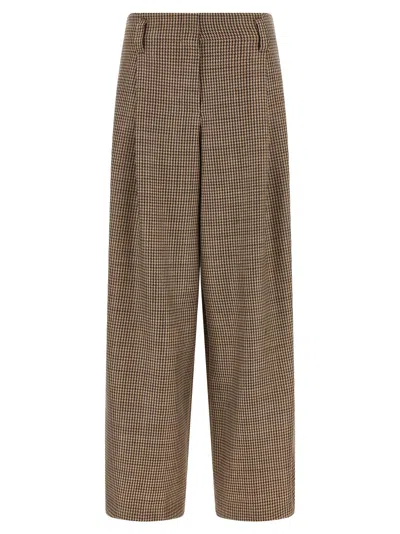 Brunello Cucinelli Virgin Wool Prince Of Wales Trousers In Brown