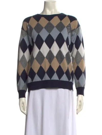 Pre-owned Brunello Cucinelli Virgin Wool Printed Sweater In Blue