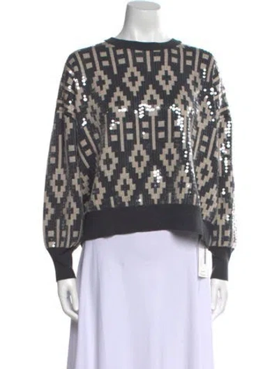 Pre-owned Brunello Cucinelli Virgin Wool Printed Sweater In Gray