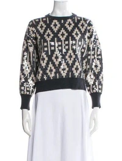 Pre-owned Brunello Cucinelli Virgin Wool Printed Sweater W/ Tags In Gray