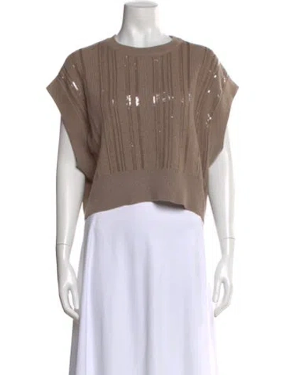 Pre-owned Brunello Cucinelli Virgin Wool Scoop Neck Sweater In Neutral