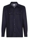 Brunello Cucinelli Virgin Wool Flannel Overshirt With Pockets In Blue