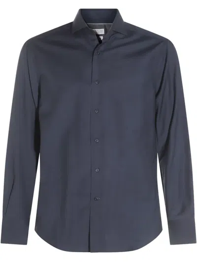 Brunello Cucinelli Virgin Wool Shirt In Blue