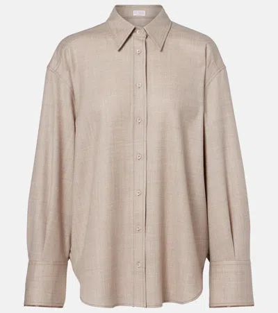 Brunello Cucinelli Virgin Wool Shirt In Brown
