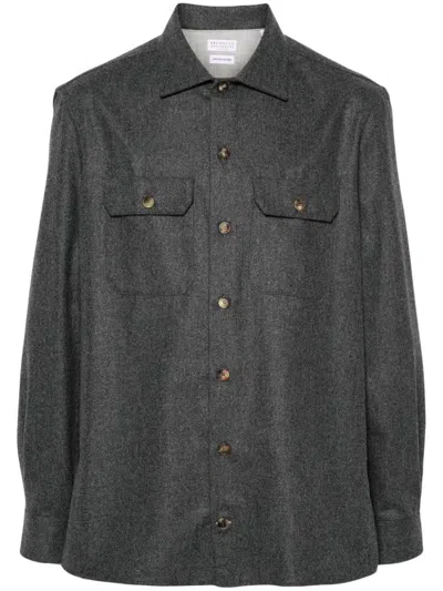 BRUNELLO CUCINELLI VIRGIN WOOL SHIRT WITH PATCH POCKETS