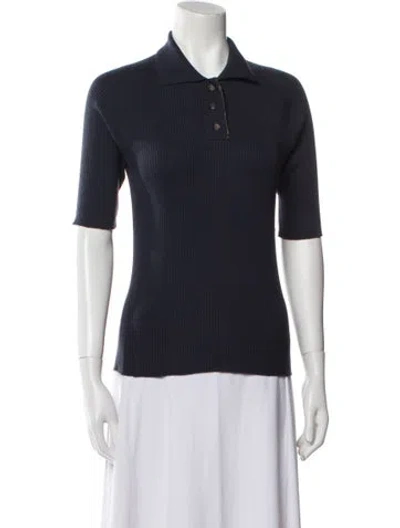 Pre-owned Brunello Cucinelli Virgin Wool Short Sleeve Polo W/ Tags In Blue