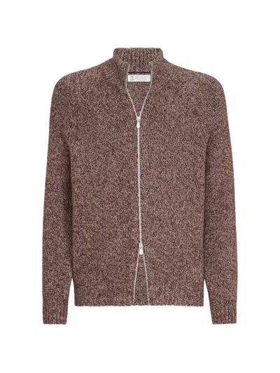 Brunello Cucinelli Virgin Wool-silk-cashmere Cardigan In Brown