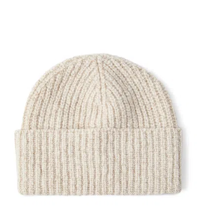 Brunello Cucinelli Virgin Wool-silk-cashmere Ribbed Beanie In White