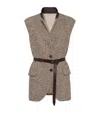 Brunello Cucinelli Waist Belted Lapel Sleeveless Textured Jacket In Yellow