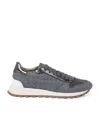 Brunello Cucinelli Low Top Sneakers With Contrast Sole And Textured Panels In Gray