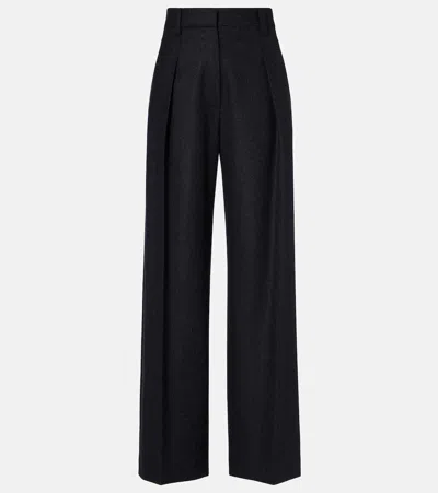 Brunello Cucinelli Straight Loose Trousers In Virgin Wool Flannel In Black