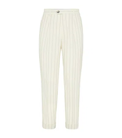 Brunello Cucinelli Virgin Wool Stripe Leisure Trousers In Panama