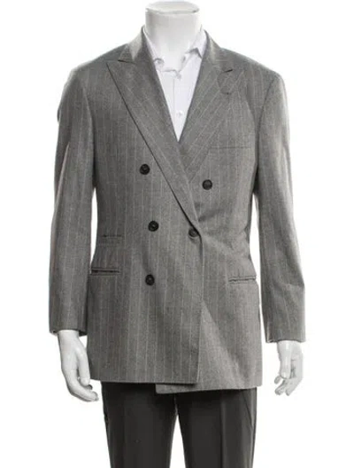 Pre-owned Brunello Cucinelli Virgin Wool Striped Blazer In Gray