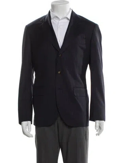Pre-owned Brunello Cucinelli Virgin Wool Striped Blazer In Grey