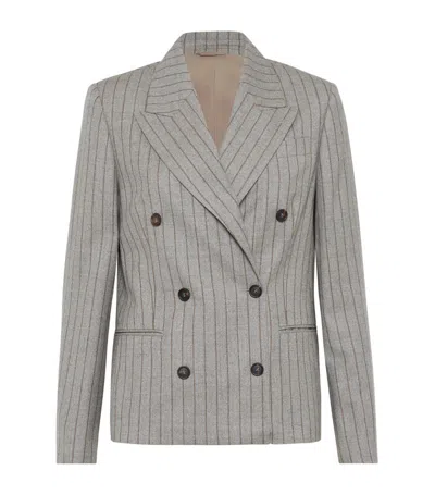 Brunello Cucinelli Virgin Wool Striped Blazer In Grey