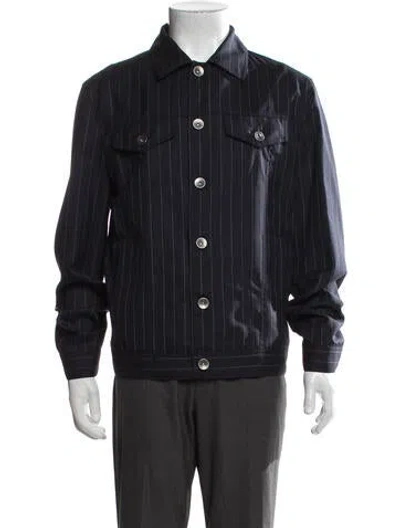 Pre-owned Brunello Cucinelli Virgin Wool Striped Jacket In Blue