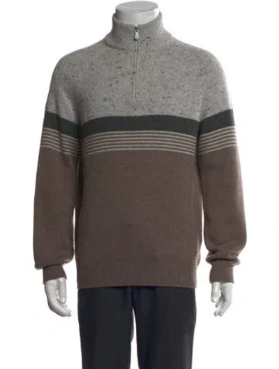 Pre-owned Brunello Cucinelli Virgin Wool Striped Pullover In Brown