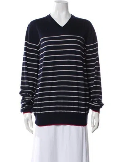 Pre-owned Brunello Cucinelli Virgin Wool Striped Sweater In Blue