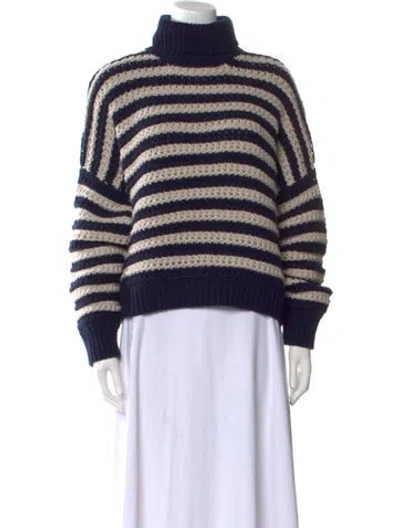 Pre-owned Brunello Cucinelli Virgin Wool Striped Sweater In Blue