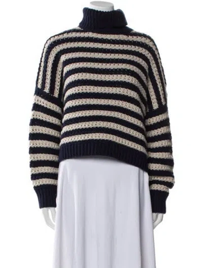 Pre-owned Brunello Cucinelli Virgin Wool Striped Sweater In Blue