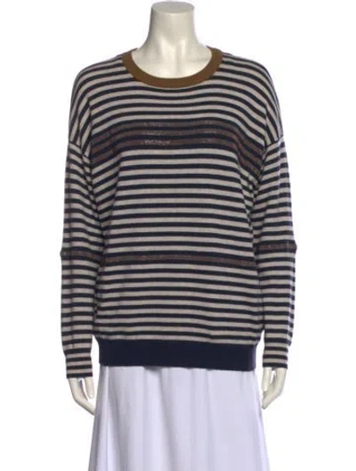 Pre-owned Brunello Cucinelli Virgin Wool Striped Sweater In Blue