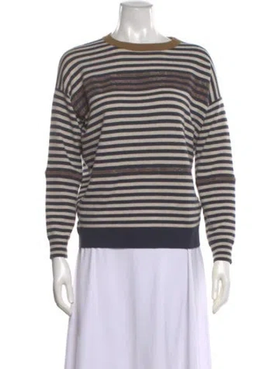 Pre-owned Brunello Cucinelli Virgin Wool Striped Sweater In Blue