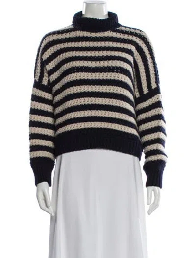 Pre-owned Brunello Cucinelli Virgin Wool Striped Sweater In Blue