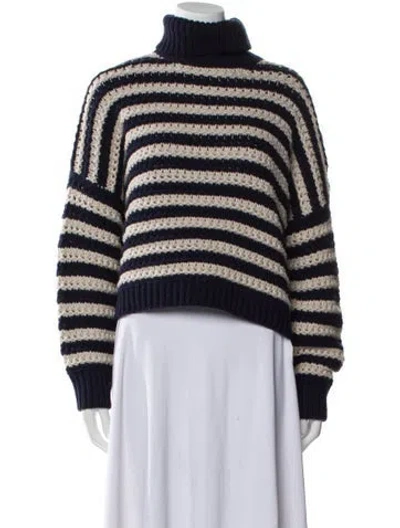 Pre-owned Brunello Cucinelli Virgin Wool Striped Sweater In Blue