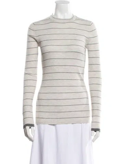 Pre-owned Brunello Cucinelli Virgin Wool Striped Sweater In Gray