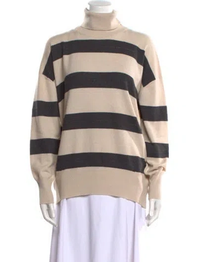 Pre-owned Brunello Cucinelli Virgin Wool Striped Sweater In Gray