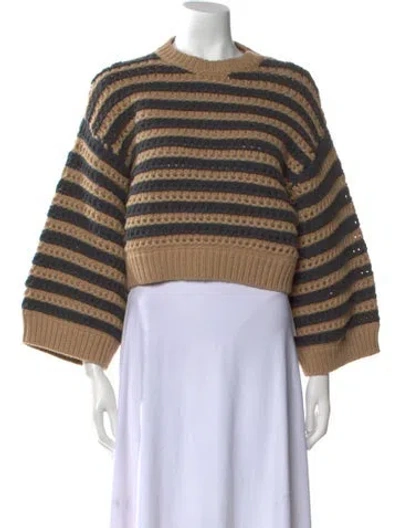 Pre-owned Brunello Cucinelli Virgin Wool Striped Sweater In Gray