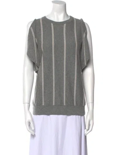 Pre-owned Brunello Cucinelli Virgin Wool Striped Sweater In Gray