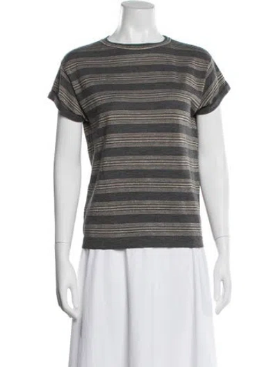 Pre-owned Brunello Cucinelli Virgin Wool Striped Sweater In Gray