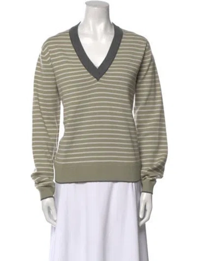 Pre-owned Brunello Cucinelli Virgin Wool Striped Sweater In Green