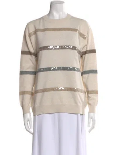 Pre-owned Brunello Cucinelli Virgin Wool Striped Sweater In Neutral