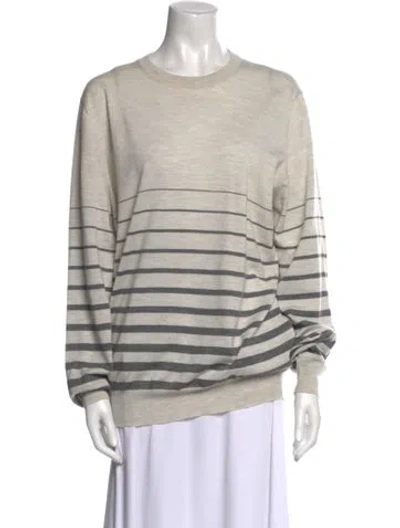 Pre-owned Brunello Cucinelli Virgin Wool Striped Sweater In Neutral
