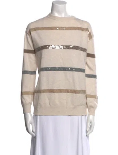 Pre-owned Brunello Cucinelli Virgin Wool Striped Sweater In Neutral
