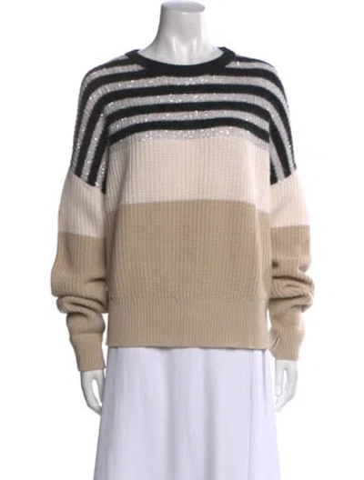 Pre-owned Brunello Cucinelli Virgin Wool Striped Sweater In Neutral